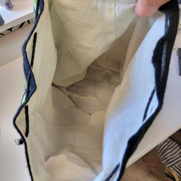 Woven Alpaca Blanket Backpack 💚🖤 Green & Black Design Drawstring Sack Bag Tote - Picture 9 of 11